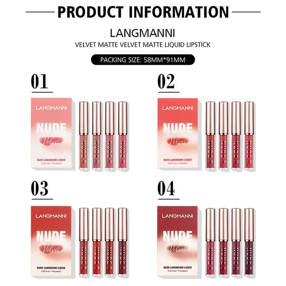 4 шт. бархатная матовая губная помада длительного действия водонепроницаемвая