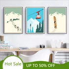 Настенная Картина на холсте для зимних видов спорта, катания на лыжах, винтажные картины для путешествий, лыж в заснеженной горе, зимние картины, украшение для дома