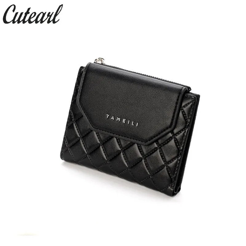 

Женский кошелек с ромбовидным узором, высококачественный кожаный короткий кошелек на молнии для женщин, новинка 2021, популярный женский кла...