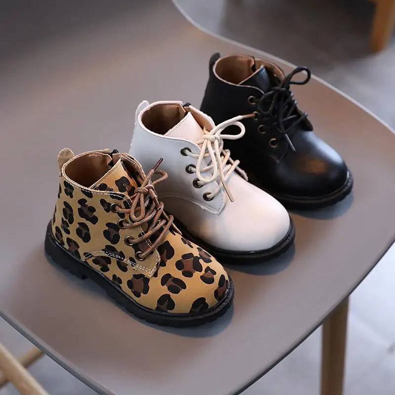 

Autumn/Winter Children's PU Leather Boy Short Boots Girls Workwear Lace-up Martin Boots Girls Single Boots