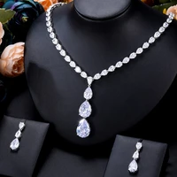 siscathy fashion shiny wedding party jewelry set for women luxury zircon necklace earrings clavicle chain dinner dress accessory