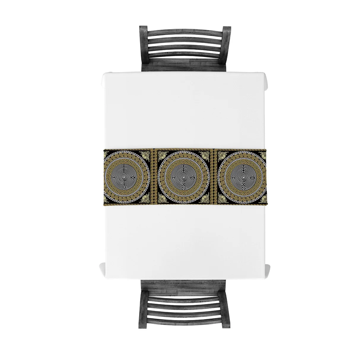Circle Pattern Black Golden Yellow Greece Table Runner Flag Home Party Decorative Tablecloth Runners | Дом и сад