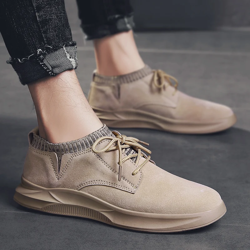 

Pop Autumn Men Casual Shoes Solid Breathable Lace-Up Men Shoes Pu Leather Outdoor Walking Comfortable Non-Slip Sneakers