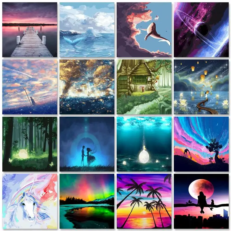 

40x50cm diy frame fantasy cartoon oil painting by numbers kits Acrylic Paint By Numbers On Canvas Handpainted landscape Painting