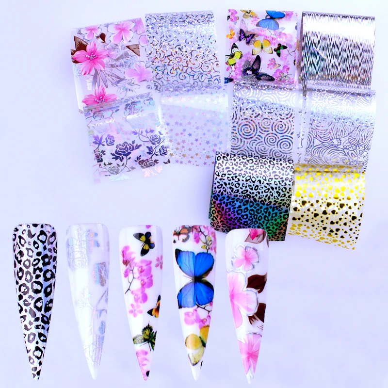 10 шт. Фольга для ногтей наклейки-лак смешанный цветок леопард Переводные фольги