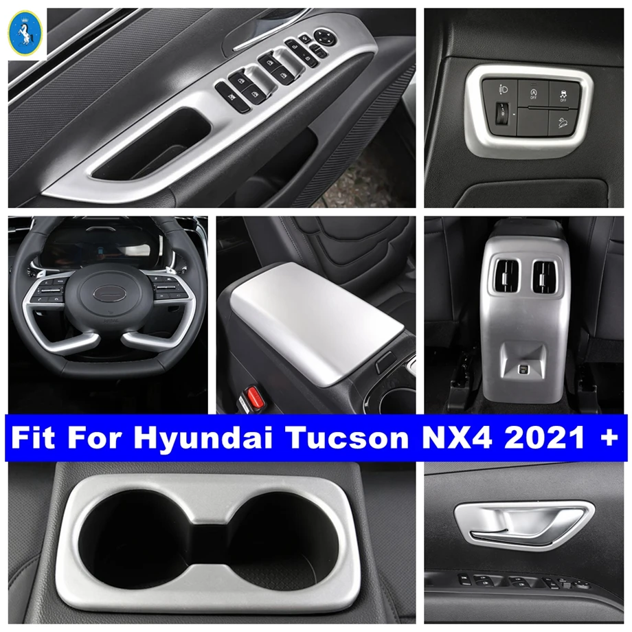 

Matte Interior Refit Kit Lift Button / Armrest Box Air AC / Head Lamps / Cup Holder Cover Trim For Hyundai Tucson NX4 2021 2022