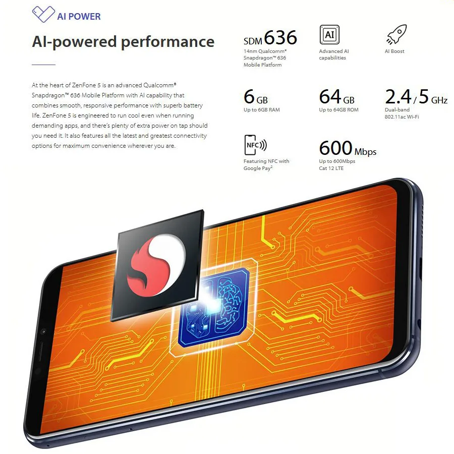 Смартфон Asus Zenfone 5 ZE620KL мобильный телефон 6 2 дюйма 4 Гб ОЗУ 64 ПЗУ Snapdragon 636