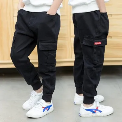 Джинсы детские спортивные с большими карманами повседневные свободные штаны из