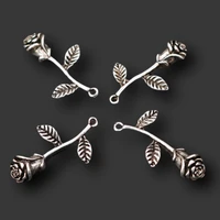 10pcs silver plated cute 3d rose pendants retro bracelet earrings metal accessories diy charms jewelry crafts making 3320mm