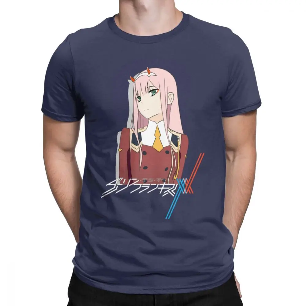 Darling In The Franxx 02, Мужская футболка, винтажные футболки, хлопок, с коротким рукавом, японская анимация, футболка, Новое поступление, топы - Цвет: Тёмно-синий