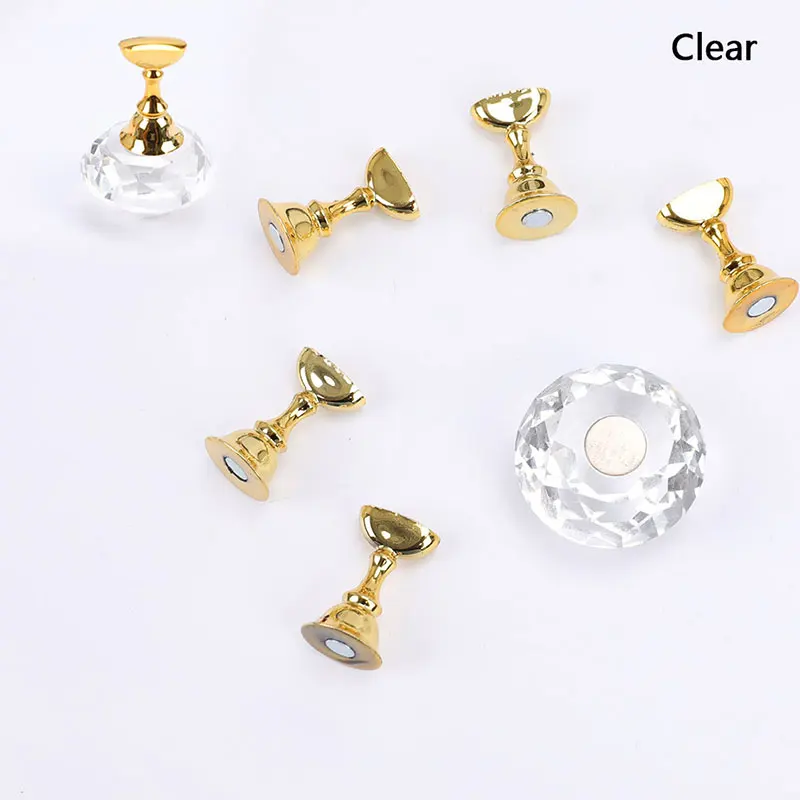 

1Pc Magnetic Nail Holder + 5 Tips Practice Training Display Stand Crystal Holders Alloy False Nails Showing Shelf Manicure Tools