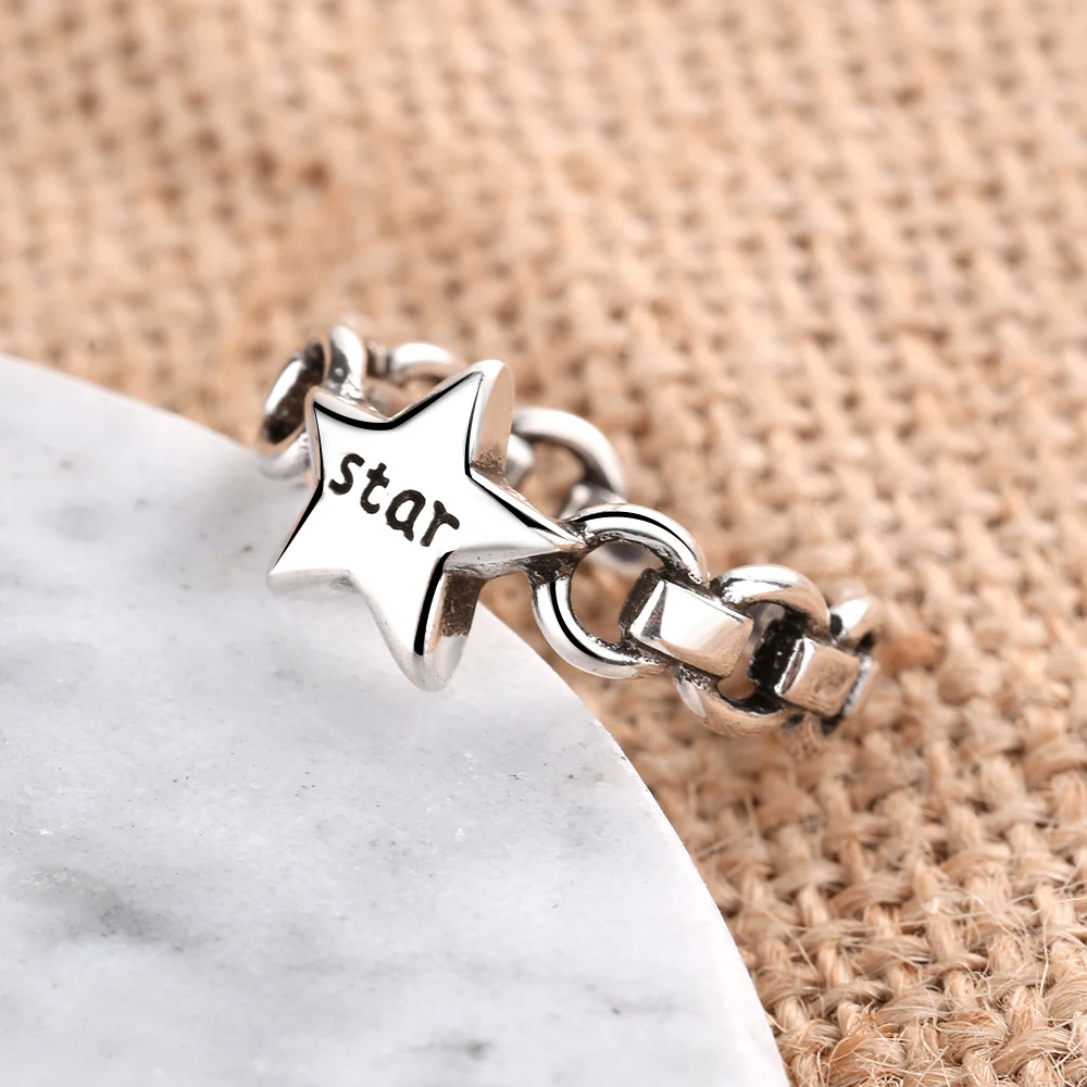 Hot Sale Vintage Pentagram Thai Silver Star Ring 925 Sterling Lock Chain Letter Open Adjustable Fine Jewelry | Украшения и