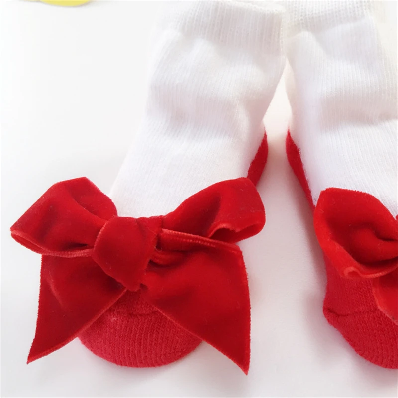 Замшевые носки с бантом для малышей Сезон осень зима Милые принцессы Хлопковые