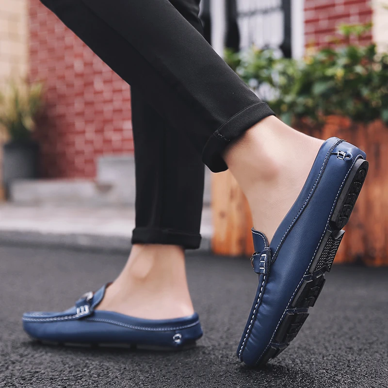 Lofer Shoes Man Half For Men Formal Mens Loafers Leather Male Business Fashion Casual Light Driving Flat | Обувь