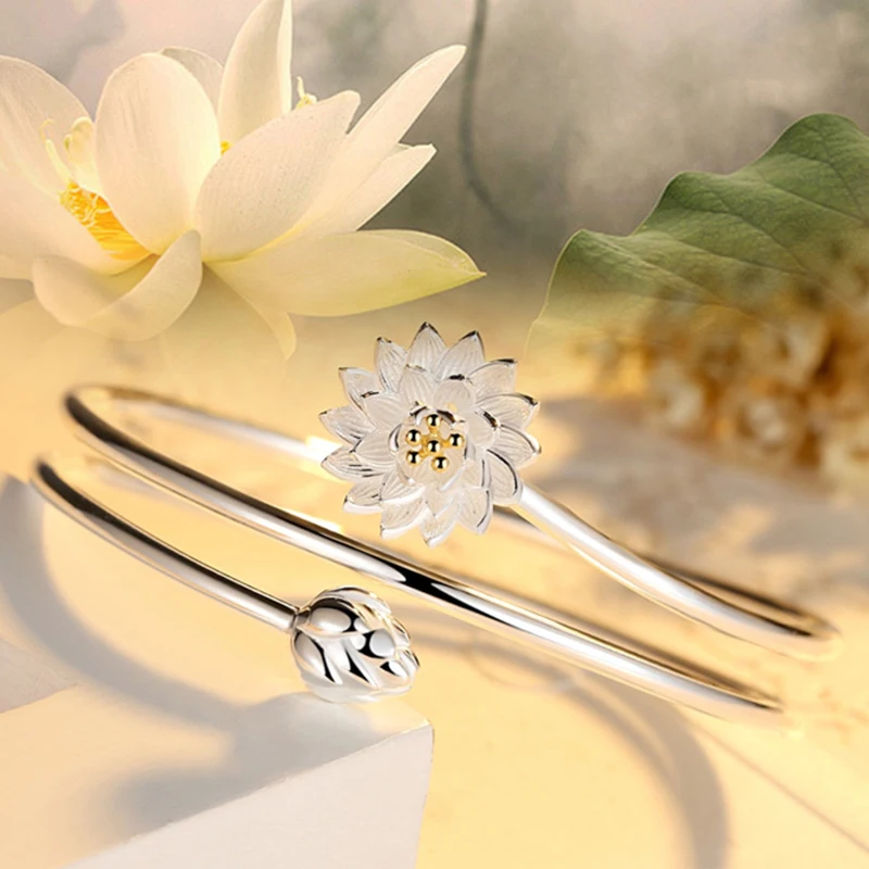 

Korean Charm Fashion Silver Color Daisy Lotus Flower Bracelet & Bangle For Women Wedding Party Jewelry 2021 New Gift Браслет