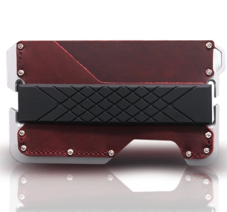 wine red A Винтажные многофункциональные алюминиевые металлические RFID блокирующие держатели для кредитных карт, натуральная кожа, минималистичный кошелек для карт для мужчин и женщин - Цвет: wine red A