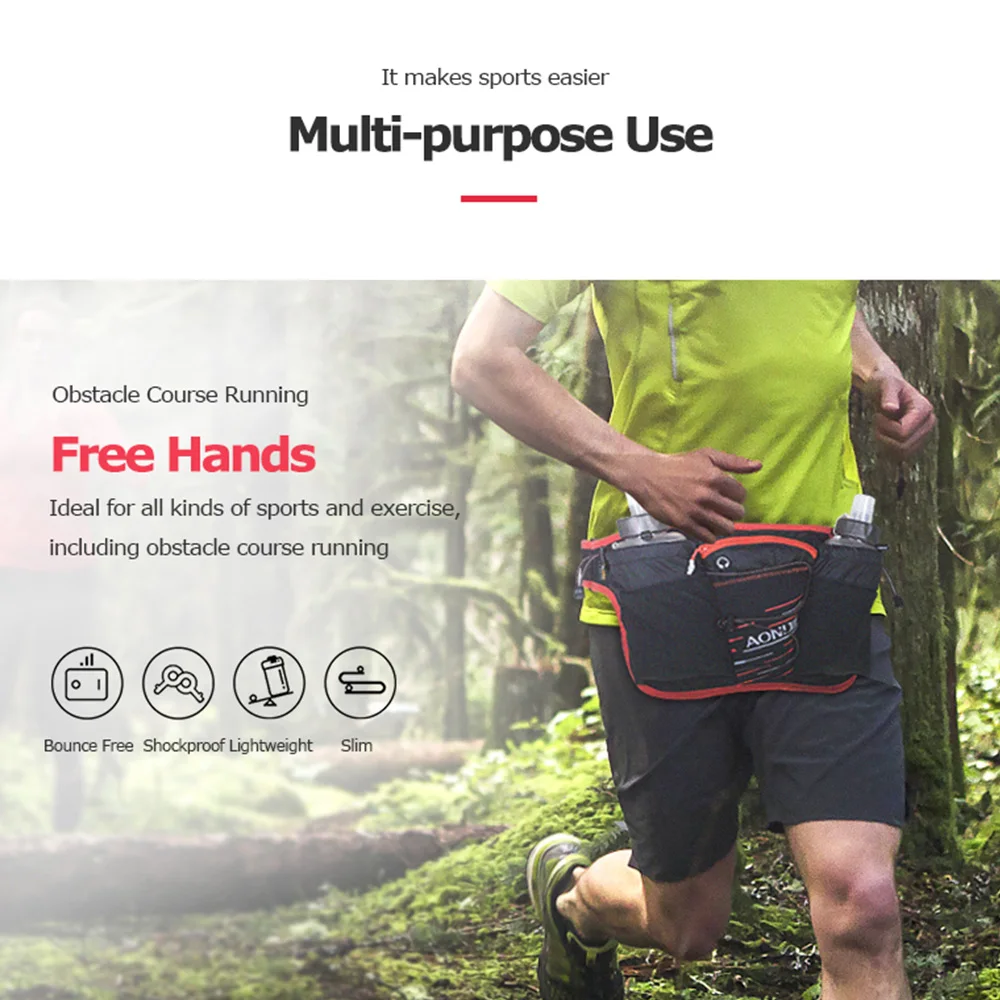 Aonijie Sports Men Women Riding Mobile Phone Double Water Bottle Waist Bag Running Multifunctional Outdoor Cross-Country Bag