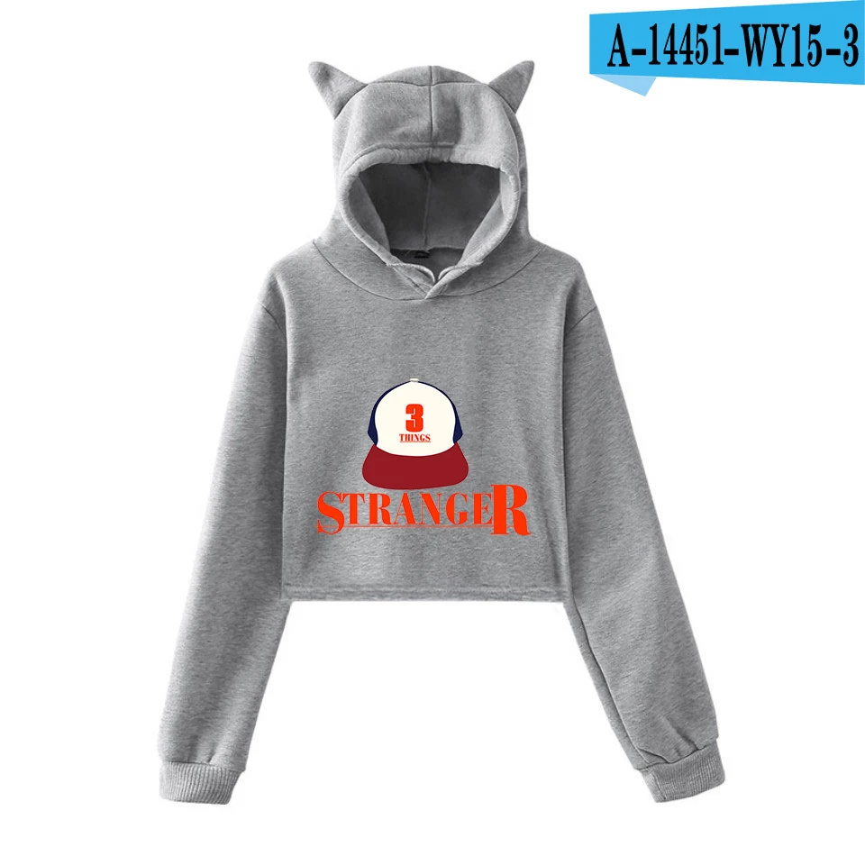 

Stranger Things Hoodies Cute New fashion trend sala Cat Crop Top Women/Girl Stranger Things Slim Sexy Short Style Sweatshirt Top