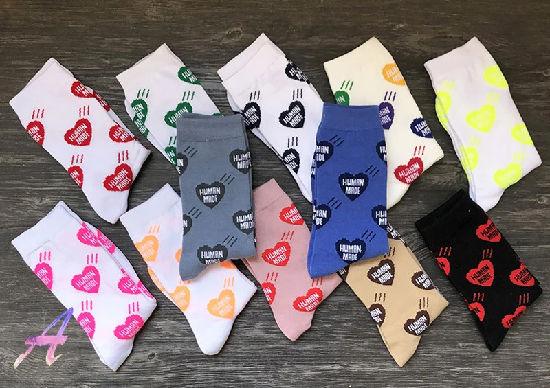 Human Made Socks High Quality Love Full-print Cotton Sports Socks Human Made Men Women Medium Tube Socks Multi-color Tide Socks