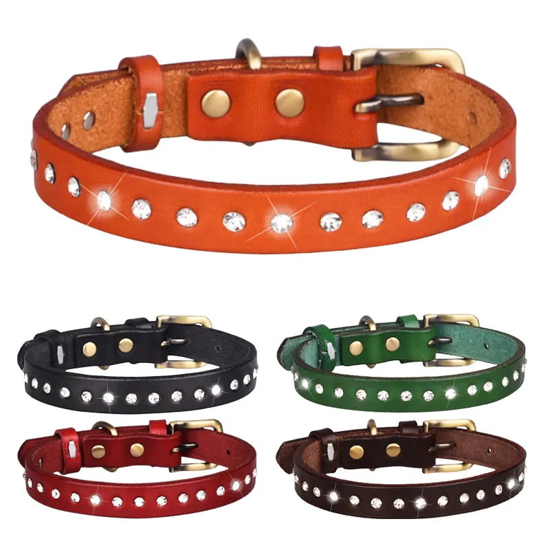 Кожаный ошейник для собак с бриллиантами регулируемый воротник Перро бульдога