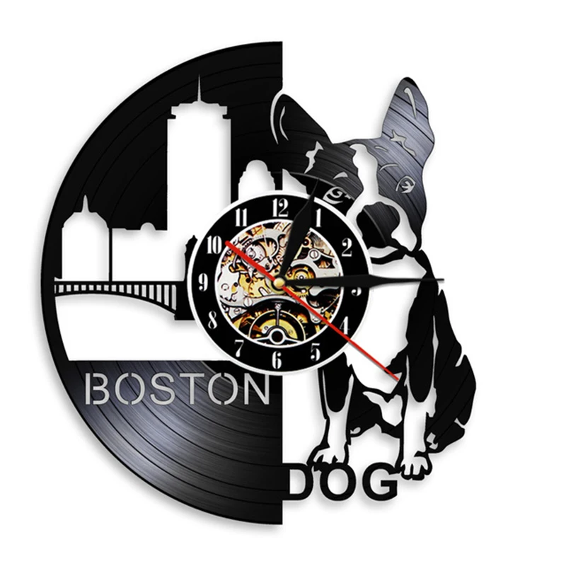 Настенные часы для собак Boston Terrier виниловые настенные с изображением и пород