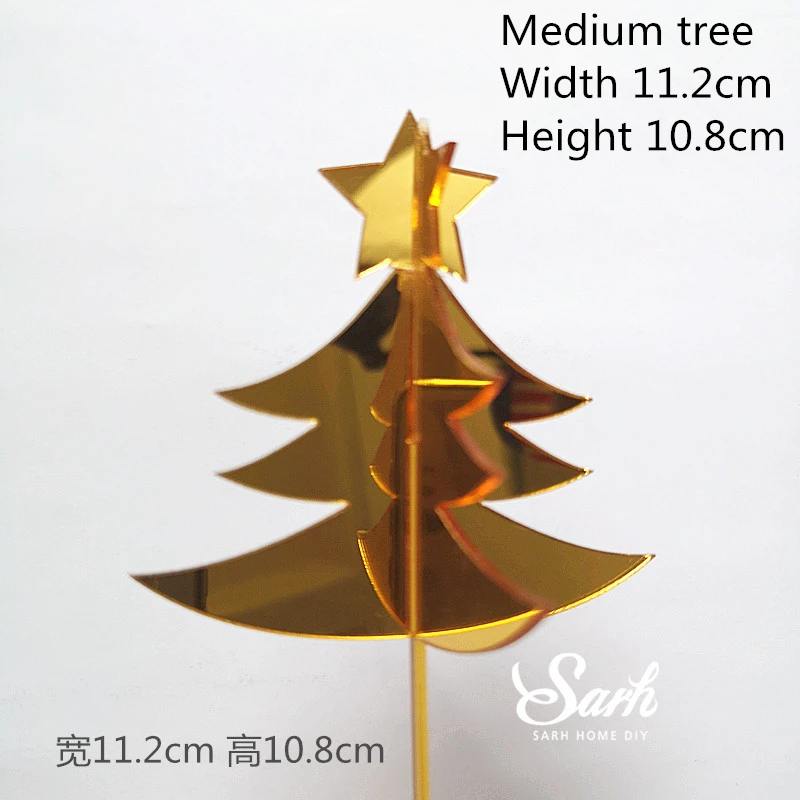 2pc medium gold tree Акриловые Красные серебряные Рождественские елки топперы для торта Снежинка счастливый год Санта Клаус рождественские принадлежности для выпечки сладкие подарки - Цвет: 2pc medium gold tree