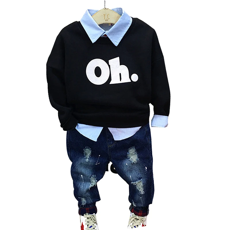 Spring Autumn boys clothing Baby sweatshirt or shirt ripped jeans kids children toddler letter print top 2 to 7 yrs | Детская одежда и
