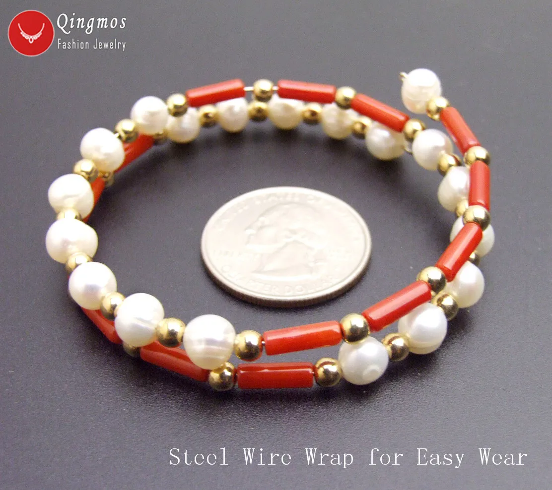 Qingmos модный толстый ломтик 3*9 мм натуральный красный коралловый браслет для