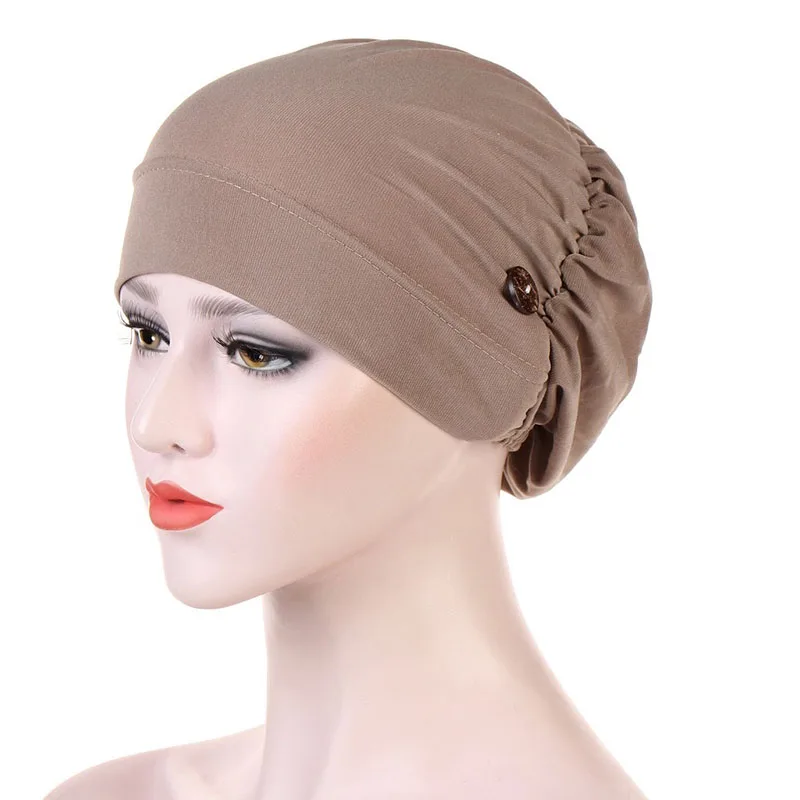 

Женский мусульманский тюрбан, однотонные кепки головной убор, эластичная чалма хлопковый головной убор, аксессуары для волос