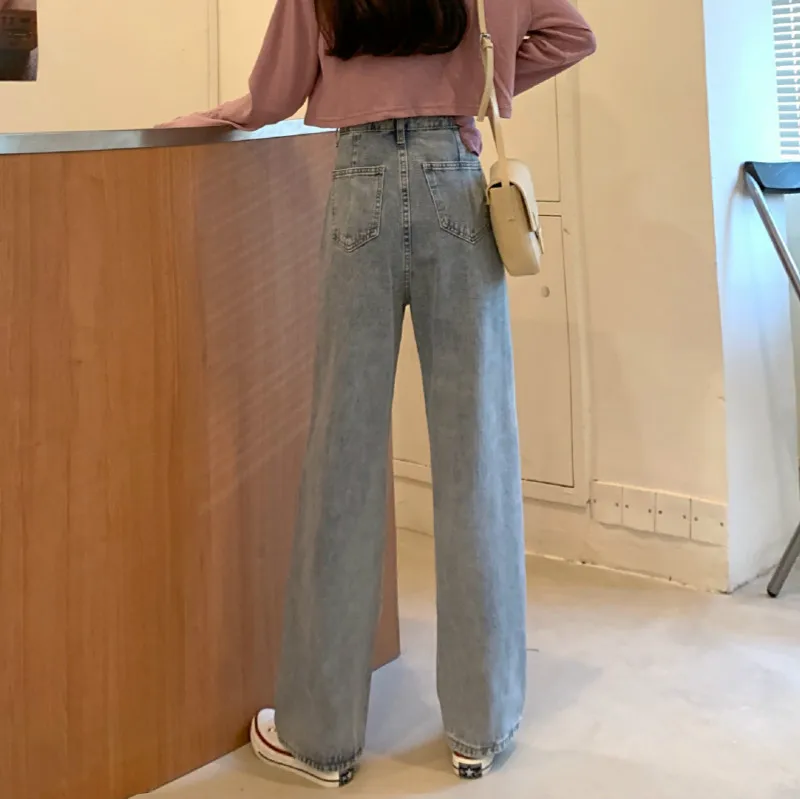 

XIBUSANA 2020 Autumn Vintage High Waist Women Jeans Pants Leisure Straight Wide Leg Jeans Female All-match Long Lady Denim Jeans