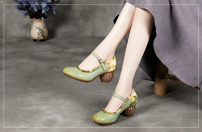 

XGRAVITY A001 2021 New Spring Autumn Lantern Heel Women Pumps Round Toe Vintage Women Shoes Elegant Flower Ladies Footwear Hot