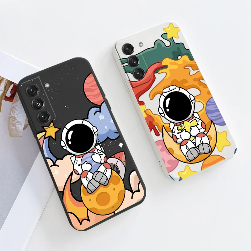 Oil Painting Astronaut Soft Case For Samsung Galaxy S21 S20 FE S10 S9 Ultra Plus S10e Note 20 ultra 10 9 Plus Liquid Phone Cover