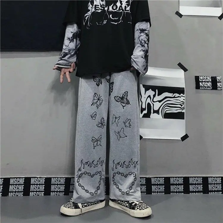 

women vintage y2k streetwear pants dark Hip-hop pant Leg Trousers pantalon aesthetic oversize Casual harajuku Wide femme gothic