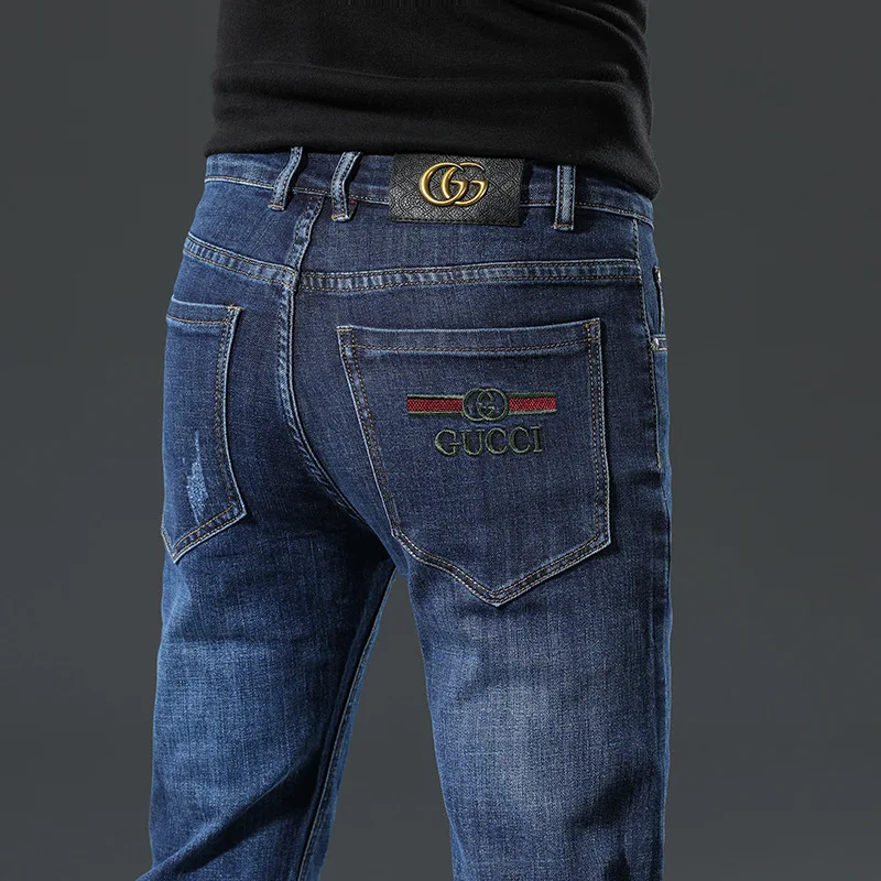 

Fashion Brand Men's Blue Jeans Korean Style Slim Fit Straight Elastic Denim Pants Youth Spring and Summer Casual Cowboy Trousers