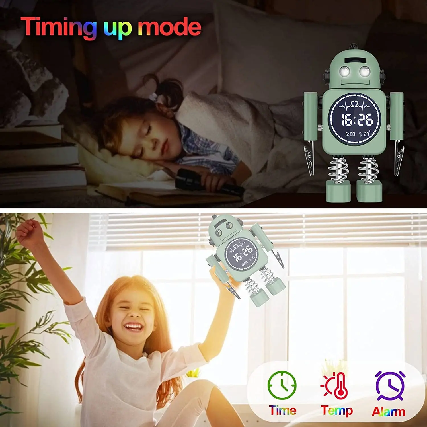 Робот-будильник цифровой со светодиодной подсветкой и функцией поддержания