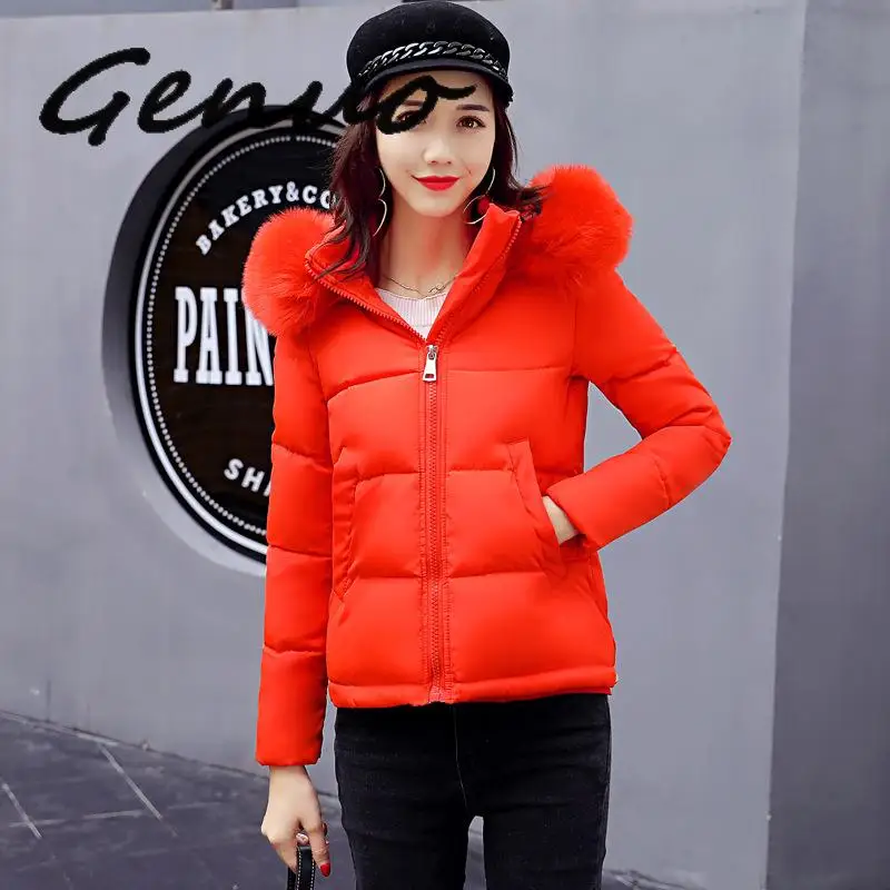 

M-2XL 2019 New Big Fur Collar Hooded Women Winter Jacket Short Slim Cotton Coat Female Thicken Warm Casual Down Cotton Parka