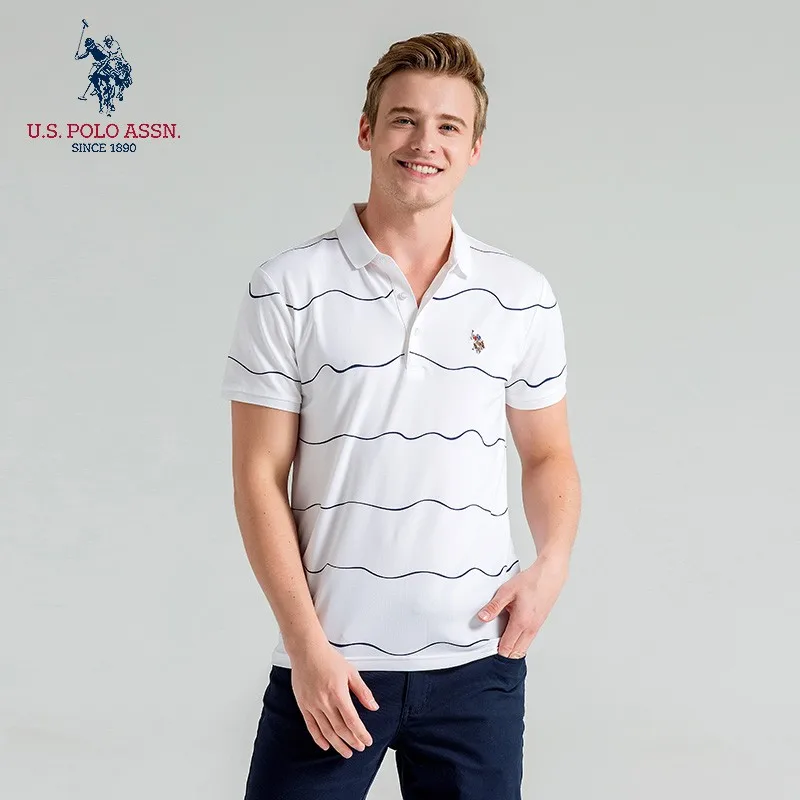 Polo Assn. Летняя новая мужская рубашка-поло в полоску с коротким рукавом из хлопка