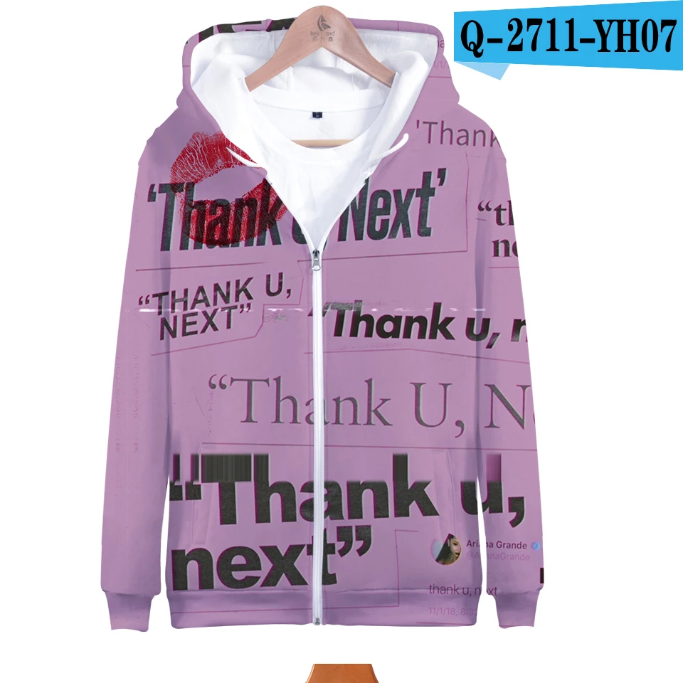 Thank U Next Harajuku толстовки на молнии с капюшоном куртка осень/зима мода певица Ариана Гранде 3D толстовки - Цвет: 3D