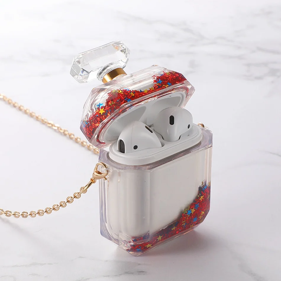3D Жидкий чехол для наушников для Apple Airpods 2 Чехол Блестящий зыбучий песок чехол для Air pods чехол для наушников Earpods чехол Блестящий ремешок