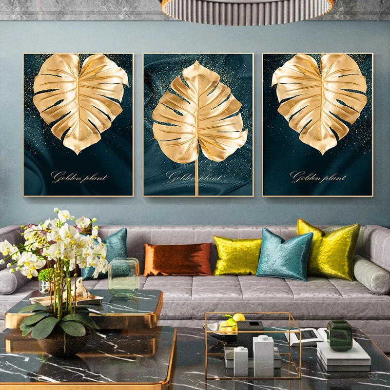 Wall Art Абстрактная живопись роскошные золотые листья Современная маслом картины