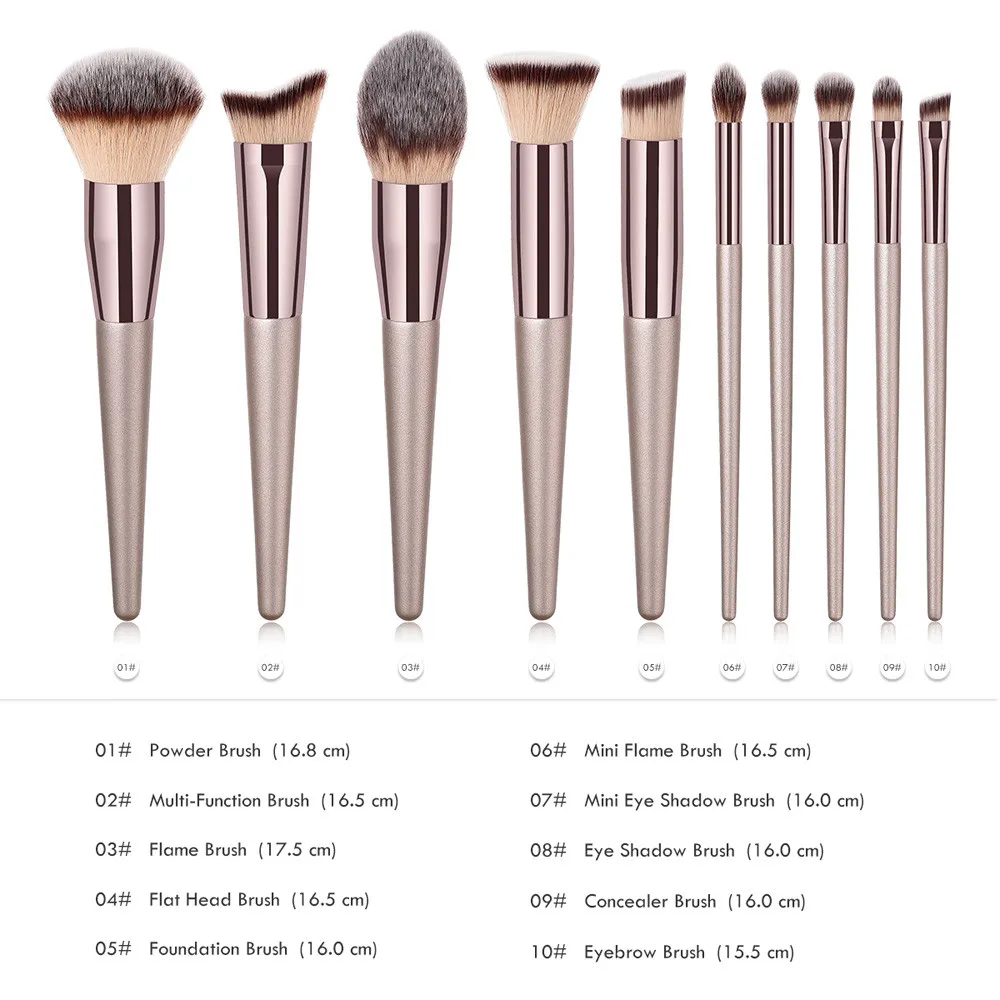 

10Pcs/Set Champagne Makeup Brushes For Cosmetic Foundation Powder Blush Eyeshadow Blending Make Up Brush Beauty Tool #G
