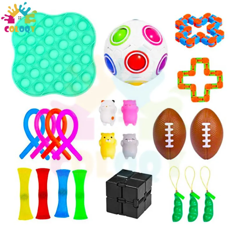 

COLOQY Fidget Toys Pop it Sensory Antistress Toy Pack Squishy Squishmallow Decompression Stress Reliever Toy For Adults Kids