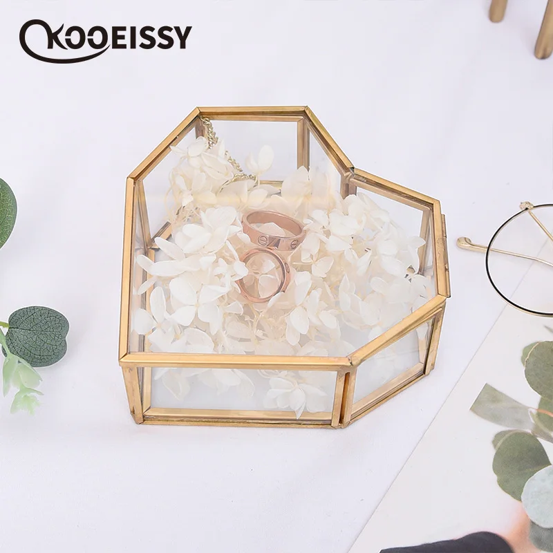 Винтажная Геометрическая стеклянная коробка в форме сердца для свадебных колец