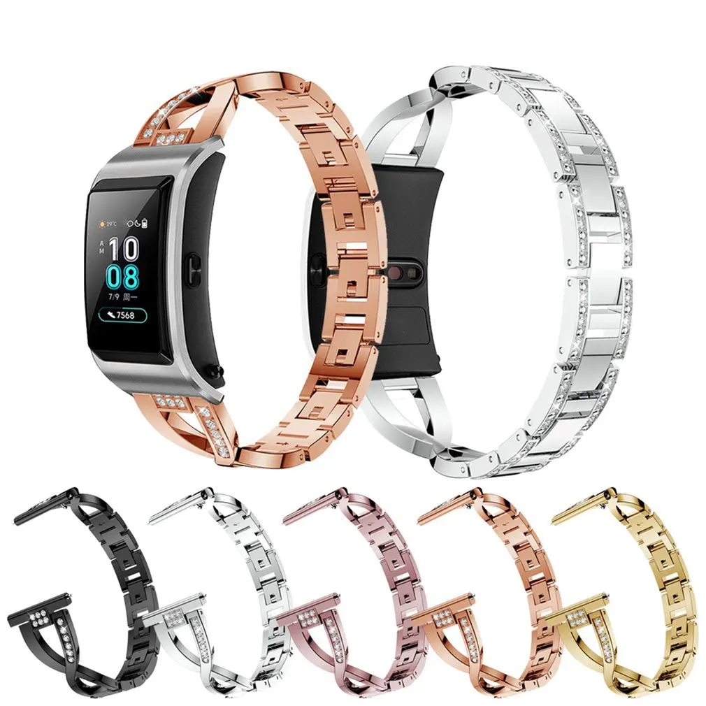 

Ремешок из нержавеющей стали со стразами для Huawei Band 5 X, модный и элегантный браслет для часов из нержавеющей стали