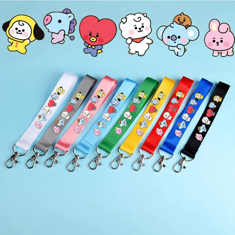 

Bangtan Boys Cartoon Keychain Fashion Mobile Phone Ornaments KPOP Keychain Lanyard Love Yourself Key Chains