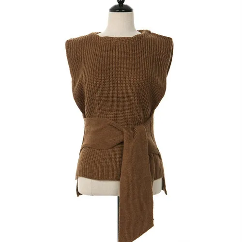 2019 Fall Women Sleeveless Knitting Vest Korean Fashion Bow Ties Designer Waistcoat Sweater |