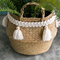 boho macrame hand woven cotton garland with wooden beads tassel belly basket decorations home wall hangings decor craft