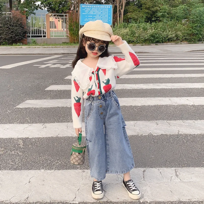 Летние джинсы для девочек 2 8 лет расклешенные брюки детская джинсовая одежда