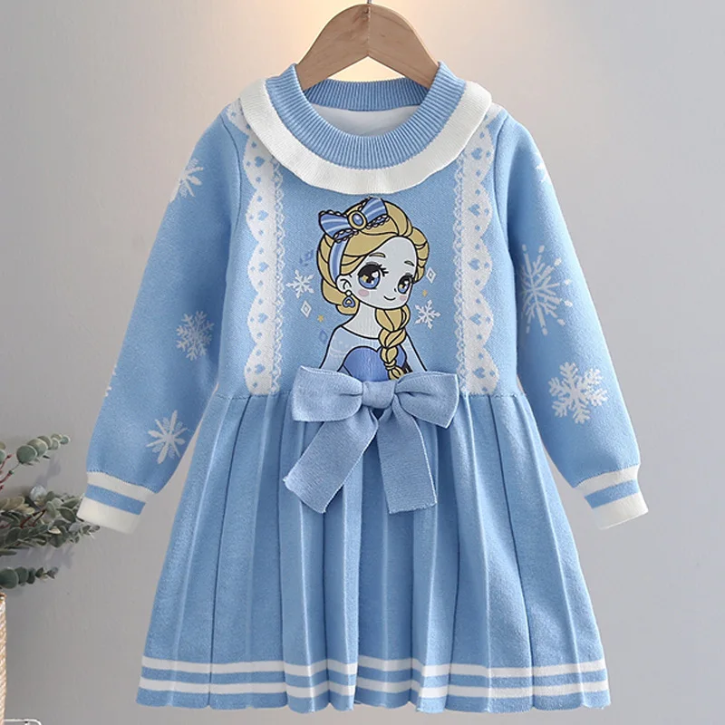 Vestido su&eacute;ter de punto para ni&ntilde;as, Jersey c&aacute;lido de terciopelo para ni&ntilde;os peque&ntilde;os, vestido de princesa tejido, 1-10T, Oto&ntilde;o e Invierno-2