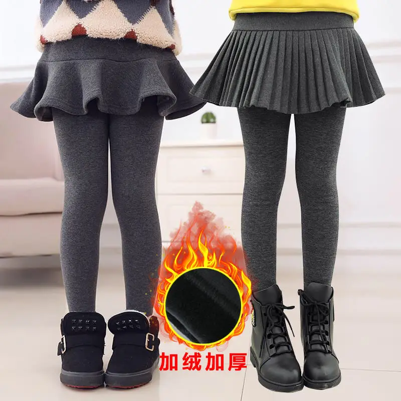 

Leggings Fake Two-piece Leggings Skirt Girls Autumn Winter Hakama Plus Velvet Thick Pants Children Wear Skirt Pants